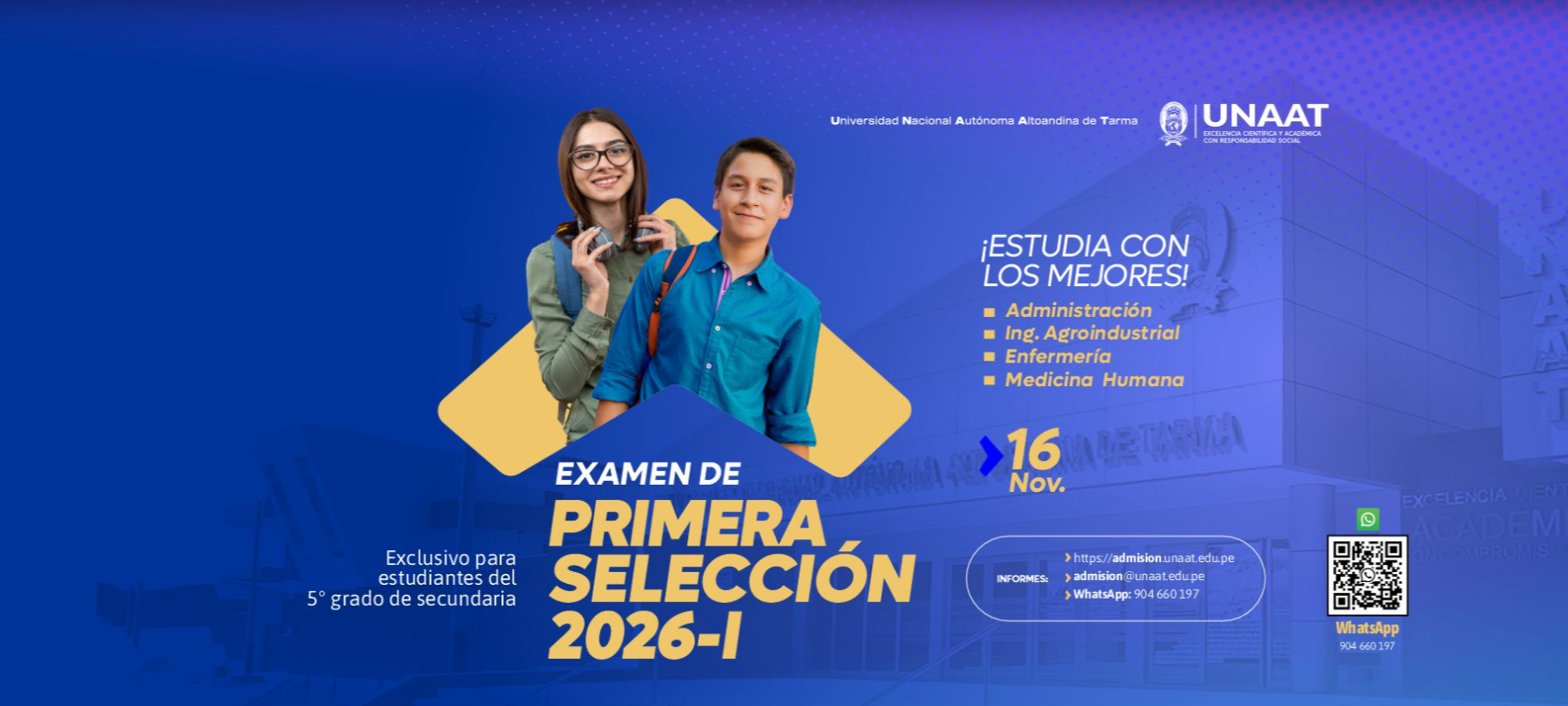 Resultados examen de admisión UNAAT 16 de noviembre del 2025 – Primera Selección